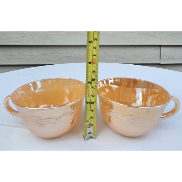 Anchor Hocking Fire King Peach Luster Laurel Leaf Tea Cups - Set of 2 - Picture 4 of 5